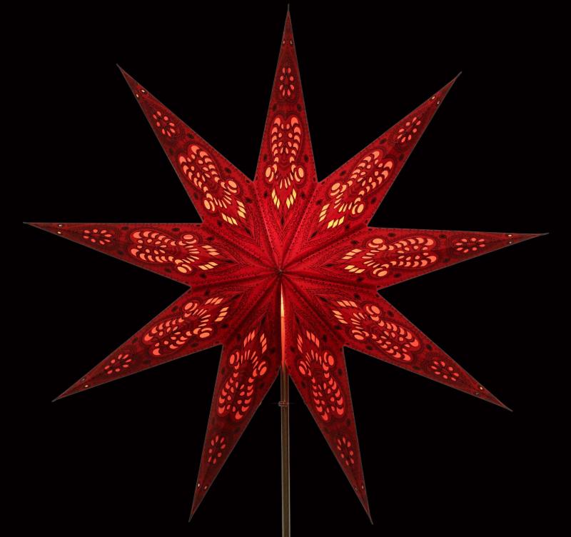 Ganesha rot - Foldable glowing star, paper poinsettia with 9 points, 60 cm